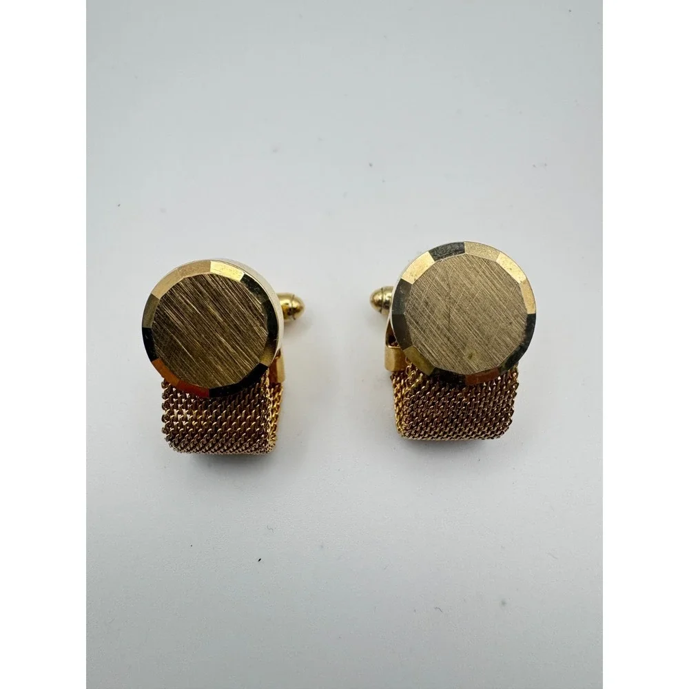 Vintage Anson Cufflinks Mesh Gold Tone Brushed Sunburst MCM